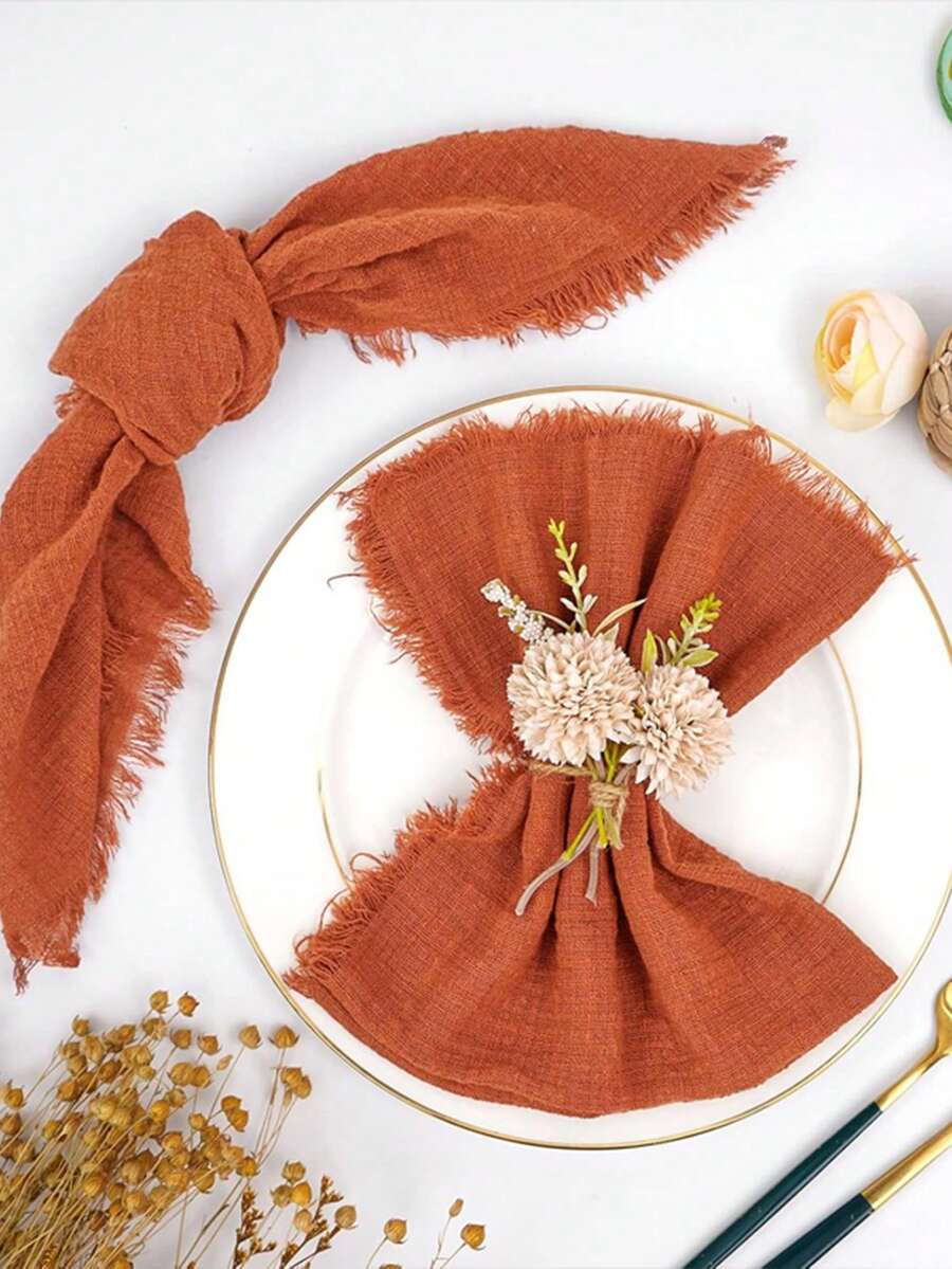 Modern Minimalist Romantic Fresh Fringe Cloth Napkin, Skin-Friendly Absorbent Wedding Party Decor Cloth Napkin For Restaurant, Kitchen, Dining Table - Orange - View 1