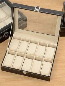 1pc High-End Watch & Jewelry Box, 2/3/6/10/12 Slots Display Storage Case With Window