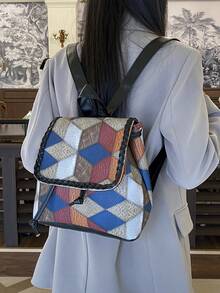 Fashionable Retro Casual Large Capacity Backpack - Black - View 4