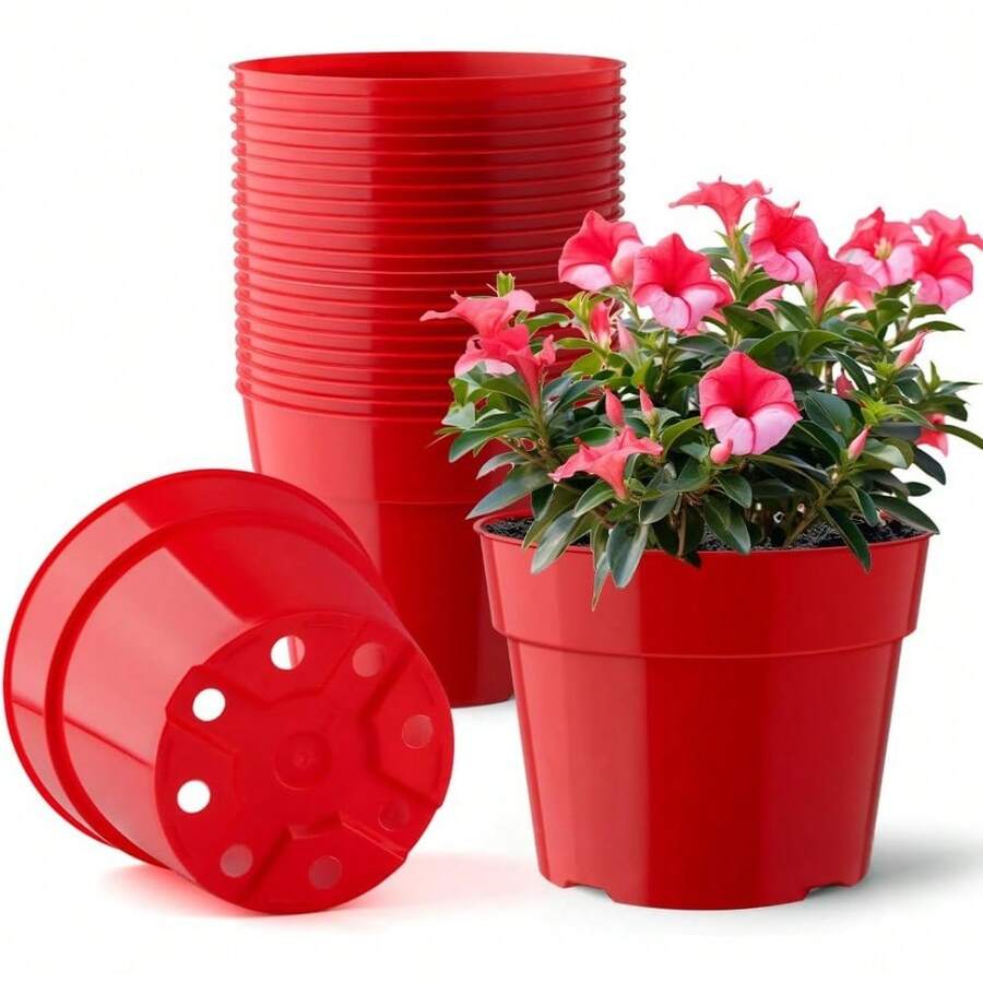Seedling Starting Pots 15 Pack: Thickened Plastic Pots For Plants, 8/6/4 Inch Plant Nursery Pots With Drainage Holes, Flower Pots For Indoor Outdoor, Black - Red - View 1