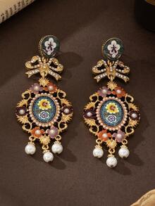 1 对女士时尚铜合金花朵和流苏蝴蝶设计长耳环，古典优雅风格，适合日常佩戴和派对 - 彩色 - 查看 4