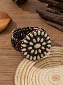 1 pièce Bracelet Manchette Vintage Bohème Style Unique Fleur Larme en Alliage de Zinc Cuivre Antique pour Femme, Convient pour Assortir les Tenues, Porter au Quotidien et Aux Vacances
