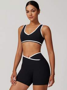 MASKERT Women's Sports Suit, Vest Suit, Fitness Suit, Yoga Suit, Tight Fitting Running Exercise Suit, High Elasticity Suit, Home Leisure Suit, Skin Friendly And Comfortable - 黑色 - 查看 4