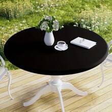 1pc Round Milk Silk Tablecloth, Anti-Slip, Polyurethane Machine Woven Tablecloth, Durable Dining Table Protective Woven Cover