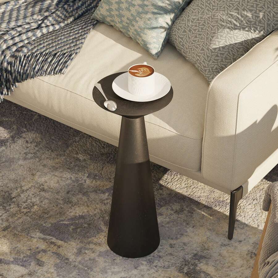 COZAYH Small Pedestal End Table Round Farmhouse Martini Table Wood Plant Stand Rustic Drink Table For Small Space Living Room, Walnut, Black, White - Đế mỏng màu đen - Xem 1