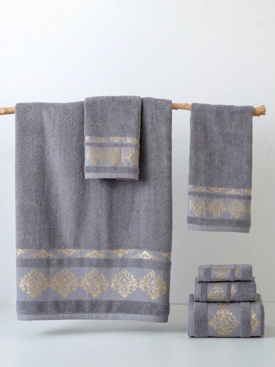 1 件浴巾，灰色简约轻质提花宫廷花卉图案矩形 70 * 140 厘米，适合成人游泳浴巾或 34 * 74 厘米手巾/34 * 34 厘米手帕，速干吸水柔软，适用于浴室、厨房、旅行、节日礼物、健身房、海滩、酒店、沙龙淋浴毛巾，适用于美容院、酒店运动、家庭必需品、毛巾、皮肤护理