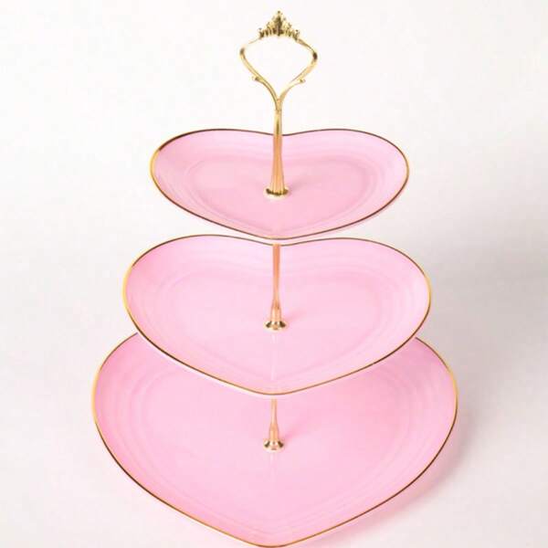 3-Tier Heart Shaped Cake Display Stand, Creative Wedding Birthday Party Candy Dessert Plate, Afternoon Tea Dessert Tray