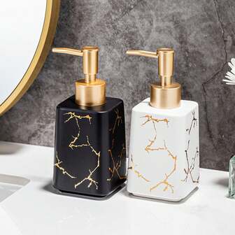 1 300ML Light Luxury Simple Marble Ceramic Hand Soap Bottle, Soap Dispenser Refillable Pump Bottle Suitable For Liquid Soap, Shampoo, Shower Gel, Hand Soap, Kitchen Detergent, Bathroom Lotion Dispensing Bottle, Hotel Homestay, Kitchen, Sink
