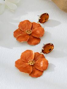 1 Paar leuchtend sommerliche dopamin-besetzte zweischichtige Blumendesign Hängeohrringe für Frauen, geeignet für den täglichen Gebrauch, den Strandurlaub, Dates, Partys als Geschenk - Orange - Übersicht 2