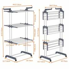 Clothesline, 4-Tier Vertical Folding Clothes Drying Rack With Wheels, Large Drying Space, Stainless Steel Clothesline For Outdoor And Indoor Use - TENDEDERO-4P-gRIS - View 3