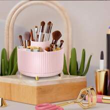 1pc Desktop Rotating Makeup Storage Box, Stationery Storage Box, Pen Holder, Cosmetics Display Rack, Multifunctional Makeup Brush Storage Bucket, Skincare Product Storage Box, Plastic Makeup Brush Storage Box