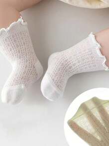 5 Pairs Infant Plain Color Lace Ruffle Short Socks, Suitable For All Seasons