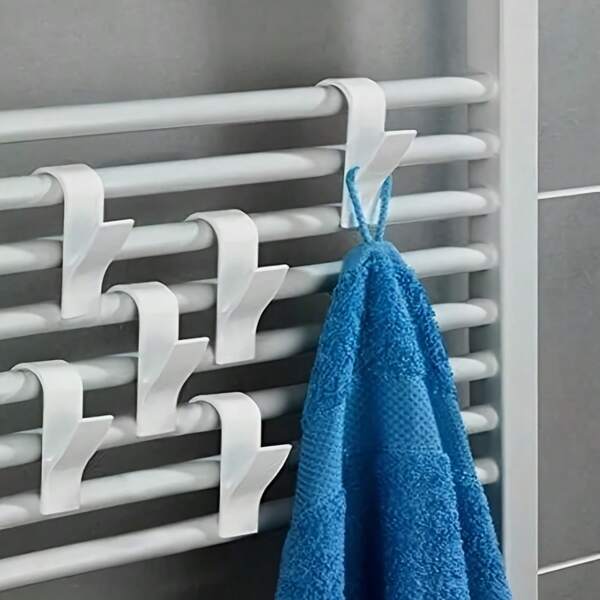 4pcs No-Drill Wall Mounted Towel Hook - Space Saving Bathroom & Kitchen Adhesive Hooks, Durable Plastic Y-Shaped Hooks For Heated Towel & Warmer Bars, Modern Polish Design
