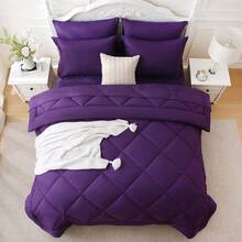 7 Pieces Comforter Set With Sheets, Bed In A Bag Black All Season Bedding Sets With Comforter, Pillow Shams, Flat Sheet, Fitted Sheet And Pillowcases, Queen/King Available - 紫色 - 查看 4