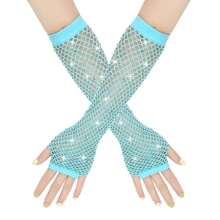 1 Paar sexy lange Strass-Handschuhe, elastische Fischnetz Halbfinger Cut Out ausgearbeitete Handschuhe für Auftritte