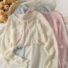 1pc Summer Women Sunscreen Cardigan Ruffle Design Sunscreen Clothing Slim Korean Style Long Sleeve Short Coat