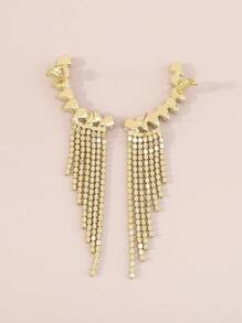2pcs Women Copper Alloy Arc Tassel Earrings