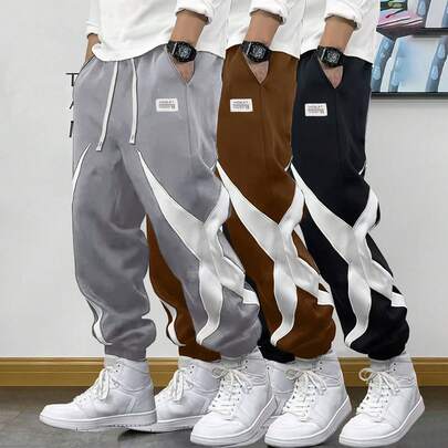 男士拼色抽绳腰休闲运动裤，运动休闲慢跑裤，适合春秋季