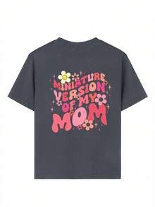 Camiseta de manga corta y cuello redondo con estampado divertido, top de verano informal para niña preadolescente - Gris Oscuro - View 3
