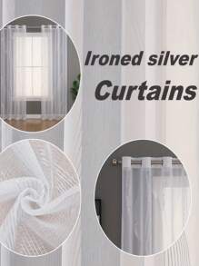 2pcs Modern Ironed Silver Flow Pattern Light-Filtering Curtains, Grommet Top, Machine Washable, Decorative Polyester Drapes For Living Room, All-Season, Uncorded, Woven, 120-140g - Arts Theme