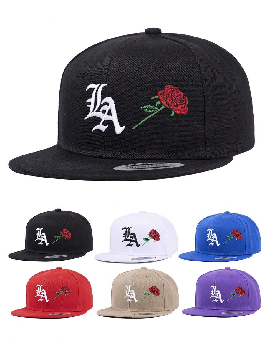 1 件，男女通用，哥特式字母 LA ROSE LOS ANGELES 3D 刺绣棒球帽，适合棒球比赛、篮球、秋季穿着、运动风格、90 年代服装、鲜艳的色彩、平檐、男女皆宜、运动嘻哈帽、可调节户外防晒休闲帽，适合春秋旅行、派对和海滩，是送礼的理想选择 - 純色 - 查看 1