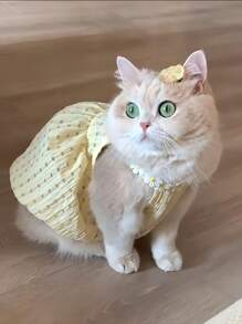 1pc High-Quality Pet Dress, PrincessStyle Light Fabric, Yellow DaisyOmbre Tutu Dress For Cats & SmalBreed Dogs, New Spring/SummerArrival