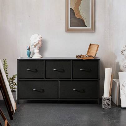  Sweetcrispy 3 Sizes Dresser For Bedroom, Storage Drawers, Tall Large Fabric Storage Tower Organizer,Organization And Storage Clothes Organizer , Chest Of Drawers With Metal Frame Wooden Top For Nursery, Closet, Living Room, Entryway, Black