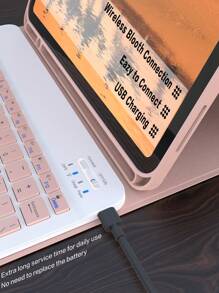 Funda con teclado compatible con iPad, teclado inalámbrico Bluetooth desmontable con batería de 150 mAh y soporte para lápiz compatible con iPad Air de 5ta generación 2022/Air de 4ta generación 2020/Air de 6ta generación 2024, de 9.7 pulgadas, 7/8/9na de 10.2", 10ma, color rosa