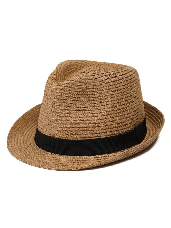 1 pieza Sombrero de paja unisex para niños/bebés de unicolor, sombrero de sol para uso diario, primavera/verano/otoño