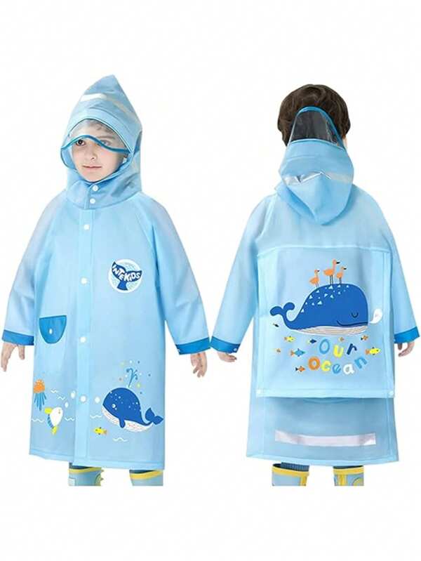 Reusable Children Rain Jacket, Hooded Rain Poncho For Boys & Girls Aged 1-8 Years Old (Assorted)