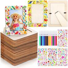 8/21/26pcs Set Children Painting Frame Craft Kit, Unfinished Wooden Frame Craft Set, DIY Painting Kit Includes Unfinished Wooden Frame, Colored Pens, Crystal Diamond Stickers, For Frame Decoration And Customized Art Projects, Vertical Desktop Display Frame, Unfinished Painting And Decorative Wooden Frame, Home Decor, Customized Art Projects, Custom Photo Display And Art Project Gift, Birthday, Graduation