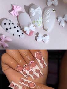 100 piezas/bolsa Decoraciones de uñas de arte con lazos rosa y blanco, set de decoración de resina 3D de estilos variados, adecuado para escenarios, fiestas, uñas de ataúd, uñas francesas almendradas, uñas largas/cortas, uñas ovaladas/cuadradas, manualidades de joyería, diseño de birretes de graduación, decoración de estuches de teléfono