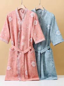 1 Stück langer, vintage Blumenmuster Bademantel, Gaze Bademantel, saugfähig und schnelltrocknend, Damen Bademantel, geeignet als Handtuchmantel, Frühlings/Sommer Nachtwäsche, doppellagige Gaze, Bad- und Heimbedarf Badezimmer Dekoration Schulanfang