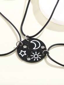 New Star Moon Sun Cloud Four-Person Splicing Good Friends Necklace Girlfriend Pendant Sweater Chain New Good Friend Colorful Butterfly Spell Girlfriend Friendship Magnetic Necklace Autumn And Winter Necklace - Multicolor - View 12
