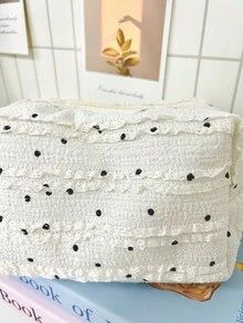 Striped Pattern Fluffy Soft Women's Makeup Bag, Travel Zipper Cosmetic Bag, Cute Plaid Toiletry Bag, Large Capacity Cosmetic Storage Bag, Travel Skincare Makeup Organizer Bag With Handle, Multi-Functional Storage Bag, Back To School Supplies - Beige - View 4