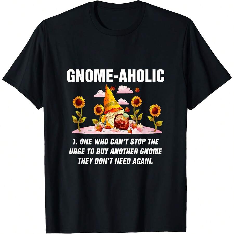 Sunflower Garden Gnome Lover Gnome-Aholic Definition Gnomes T-Shirt - Black - View 1
