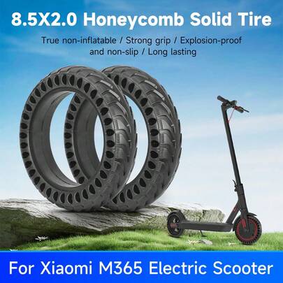 8.5"X2.0" Solid Honeycomb Tire Replacement Compatible With Xiaomi M365/1S/PRO/PRO2 Electric Scooter Front & Rear Wheels, 81/2"X2" Sickle Tread Pattern, Thick And Wear-Resistant 8.5" Solid Tire
