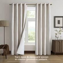 Beige And Black% Blackout Geometric Pattern Curtains, 52 Inch Wide 96 Inches Long 2 Panels, Thermal Insulated Noise Reducing Anti-Rust Grommet Drapes Bedroom Living Room,, Modern Style, Energy-Efficient - 米色和銀色 - 查看 3