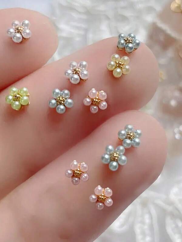 Summer Nail Art Rhinestones - 20Pcs Mini Flower Design Nail Charm Elegant Faux Pearl Nail Art Decorations For Girls Acrylic Press On Nails Phone Cases Shoes Clothes Bags Crafts Nail Supplies