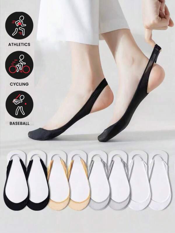 Sports Outdoor 5 Pairs Sponge Cushion No Show Socks, Soft & Comfy High Heels Socks, Women's Socks