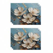 1pc/4pcs/6pcs Decorative Placemats, Watercolor Peony Linen Placemats, Easy To Clean, Suitable For Home, Restaurant, Dining Table Decor, Household Items