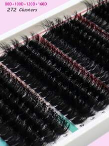 16 Peças Conjunto de Cílios Postiços em Cluster, 296 Peças/272 Peças Bandeja Mista de Cílios Enxertados Segmentados Fofos 80D/100D/120D/160D , Cílios DIY, Comprimentos Variados de 14-20mm