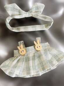 Clothes Only] 17CM Blind Box Clothes Doll Accessory Plaid Skirt & Headband Set (Doll Not Included), Removable Outfit Set Suitable For 1st And 2nd Gen Dolls 15cm-17cm (5.9 Inch-6.69 Inch), Doll Outfit/Shoes Replacement, Suitable For Birthday, Holiday, Valentine's Day Gifts, Suitable For All (Only Selling Clothes, Not Selling Doll)