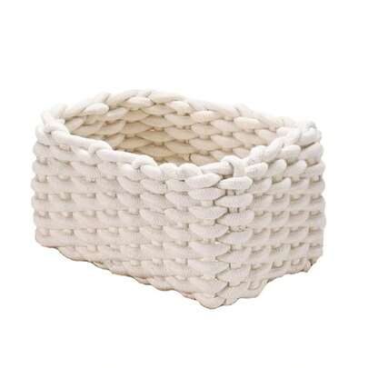 编织储物篮，收纳筐，用于整理的编织篮，客厅、卧室装饰，迷你编织绳收纳篮（白色）
