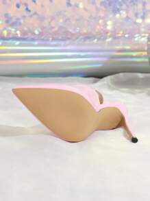 Women's Mirror Metallic Buttoned High Heel Pointed Toe Pumps, Pink Peep-Toe High Heels, 2025 New Arrivals