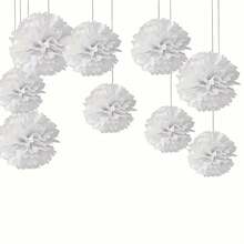 9 piezas Bolas de flores de papel blanco, adecuadas para decoración de fiesta de cumpleaños, boda, suministros para bodas
