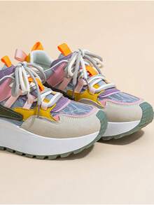 新款女士拼色运动鞋，厚底休闲运动鞋，防滑百搭，适合秋冬季