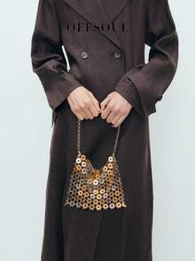 European & American Retro Fashion Metallic Sequined Woven Horizontal Crossbody Bag, Stylish Glitter Evening Clutch Purse For Party, Wedding, Gift - Silver - View 1