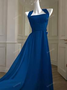 Vestido elegante de dama de honor de línea A con cordones ajustados, sin mangas, unicolor, para fiesta, graduación, midi, para mujer en primavera y verano, de Francia