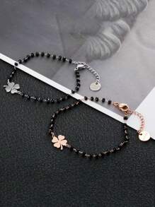 سوار من الفولاذ المقاوم للصدأ ذو شكل أربع ورقات البرسيم والقلب للنساء